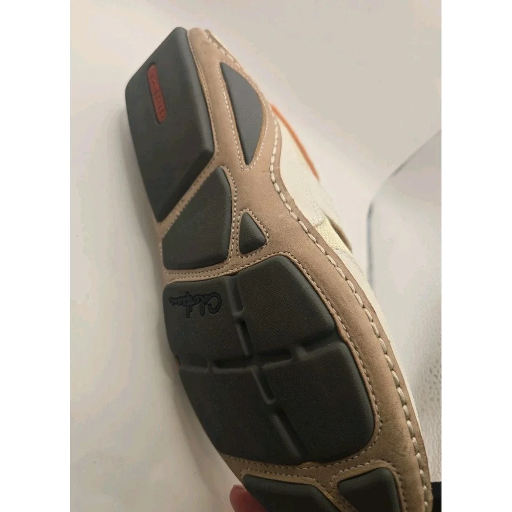 Cole Haan Mens Driving Shoes Size 9.5M White Leather With Orange